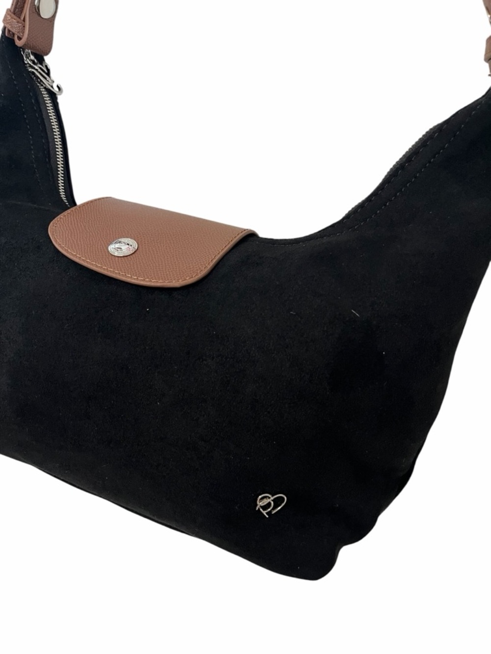 Black Suede 2 Way Bag with Brown Leather Trim and Strap - Picture 5 of 11